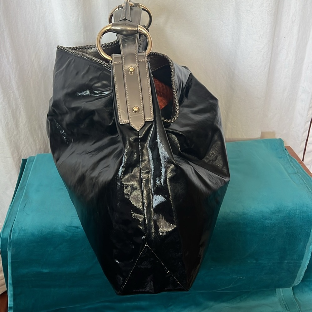 Vintage Gucci Hobo Horsebit Shoulder Bag Black Patent/leather Gold tone - Picture 4 of 14